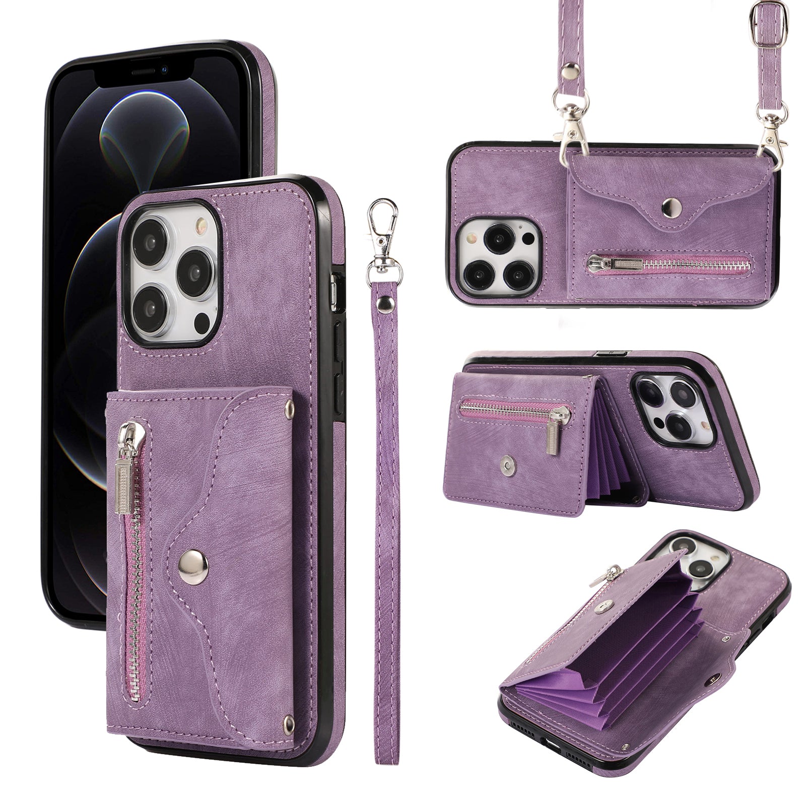 For iPhone 12 12 Pro 6.1 inch PU Leather+TPU Phone Case Kickstand Cover with RFID Blocking Card Bag For iPhone 12 12 Pro 6.1 inch PU Leather+TPU Phone Case Kickstand Cover with RFID Blocking Card Bag